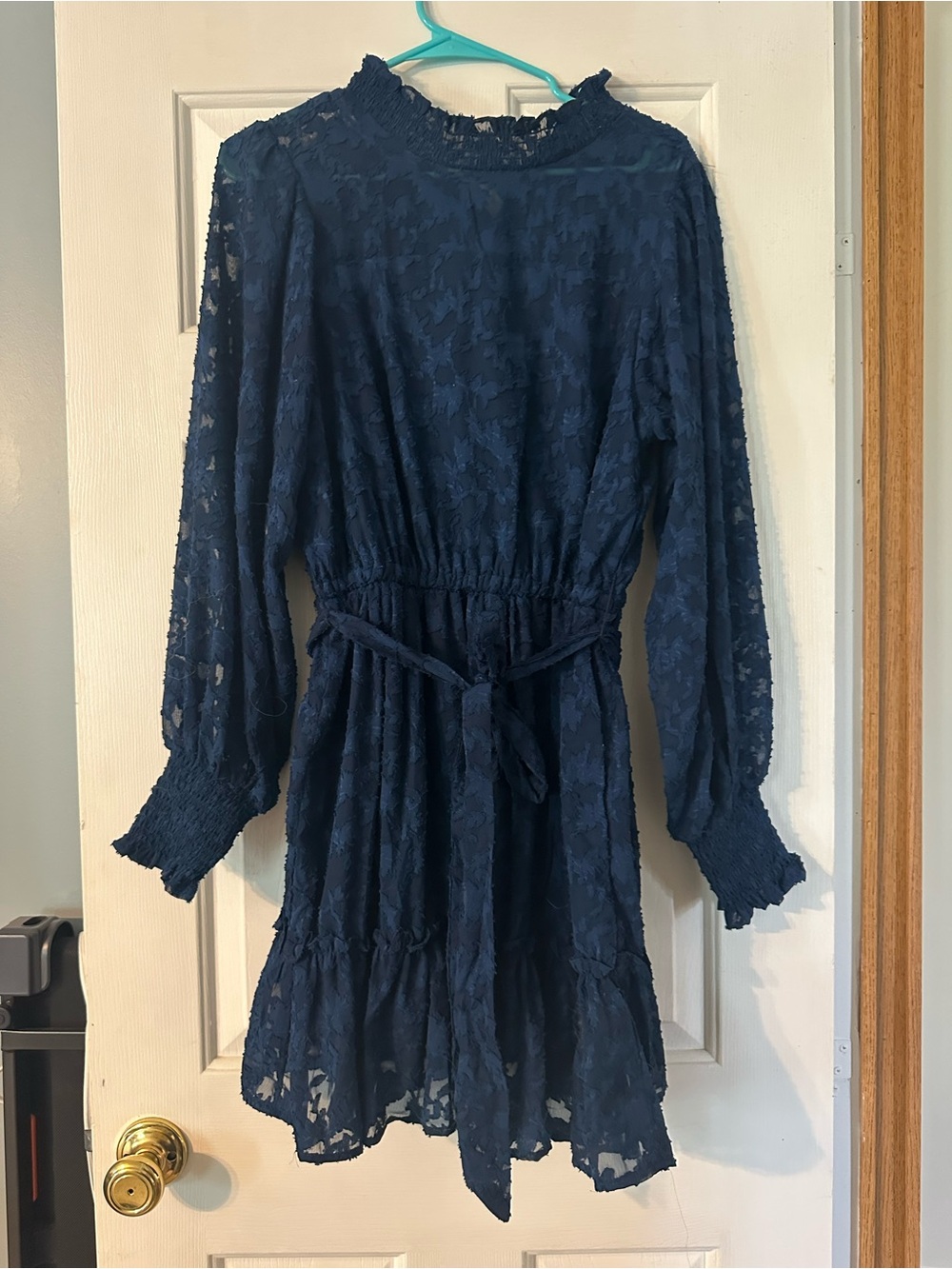 Navy Blue Lace Long Sleeve Mini Dress